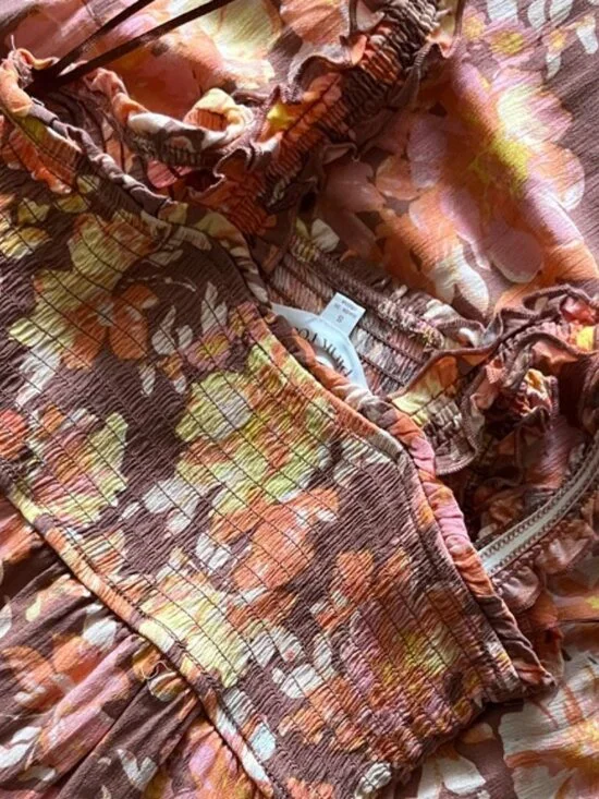 Pink Rose Rust Floral Maxi Skirt with Pink and Cream Blooms - Picture 6 of 6